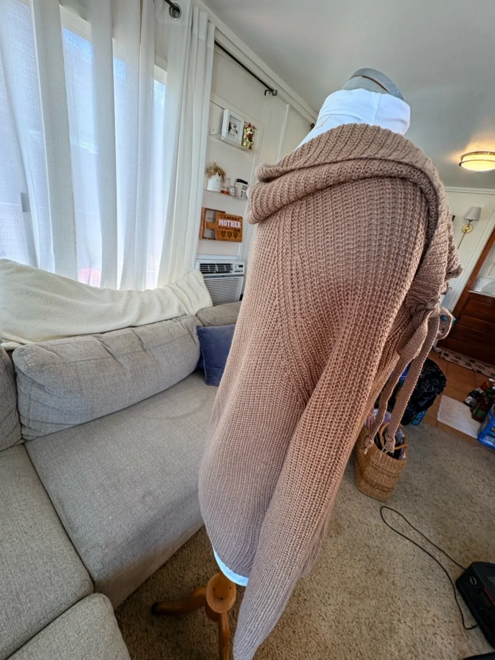 6for$20❤️itemAmbiance Asymmetrical Cowl Tie Sweater - Tan